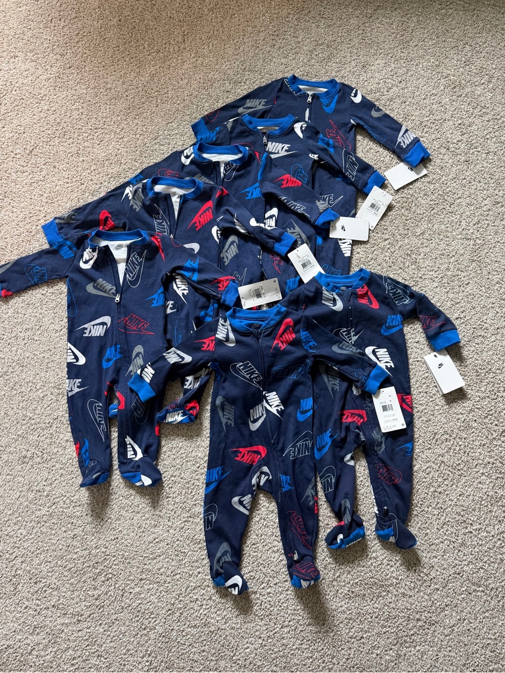 Lot 7 Nike Baby Boy Footed Coveralls Sleep Romper NWT 9M⁠